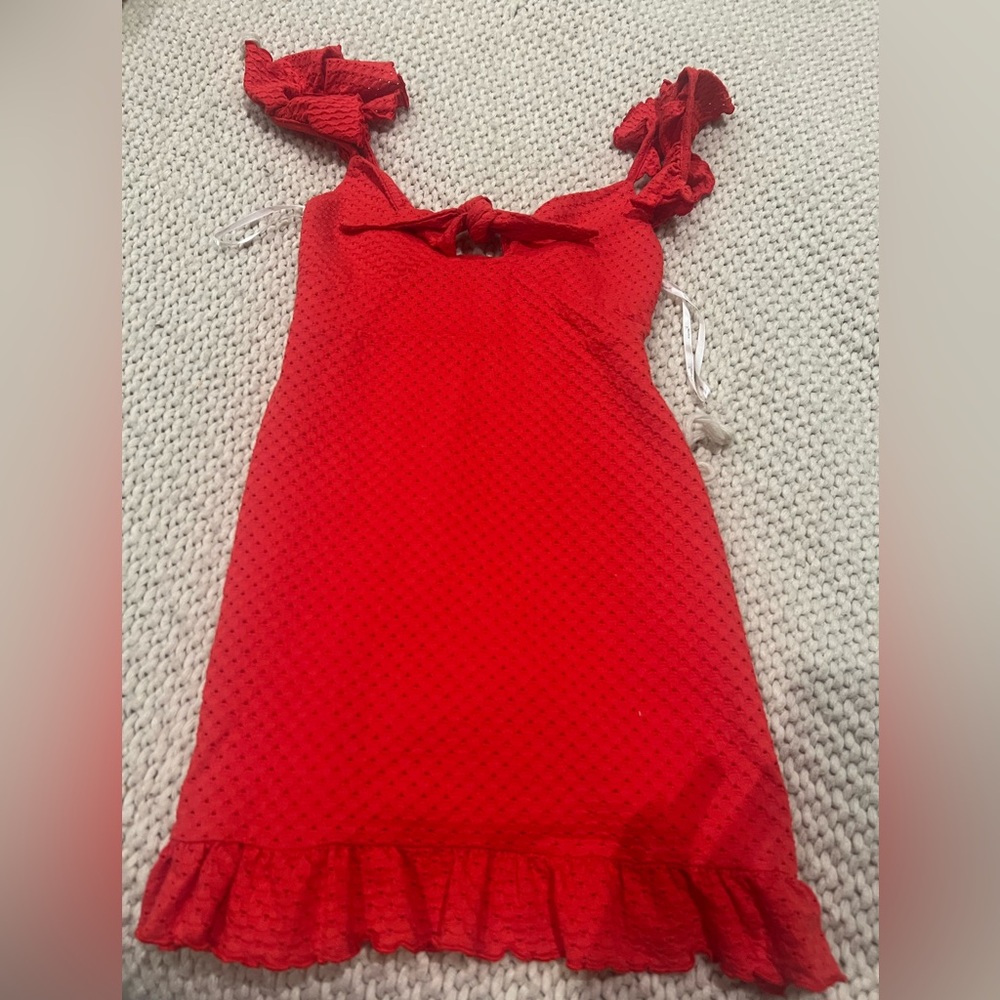 Red Textured Tie-Front Sundress